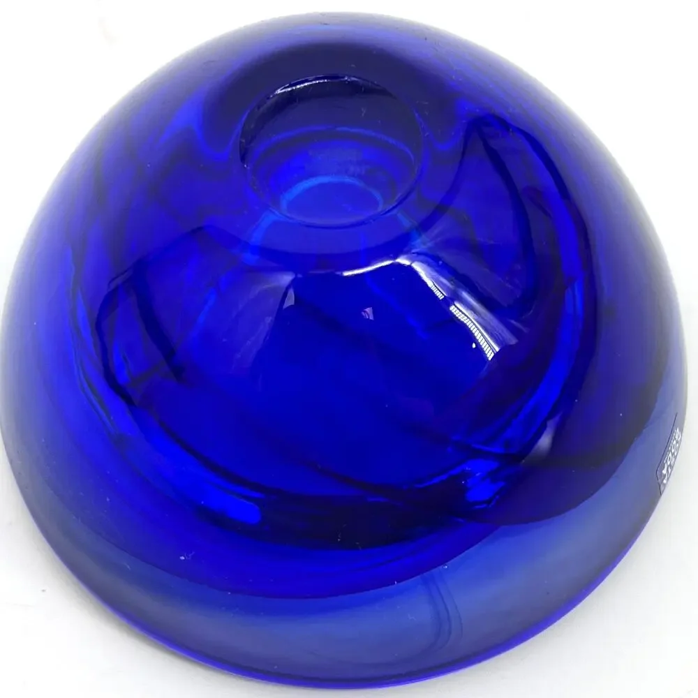 KOSTA BODA Cobalt Blue Swirl Crystal Tealight Votive Candle Holder Art Glass